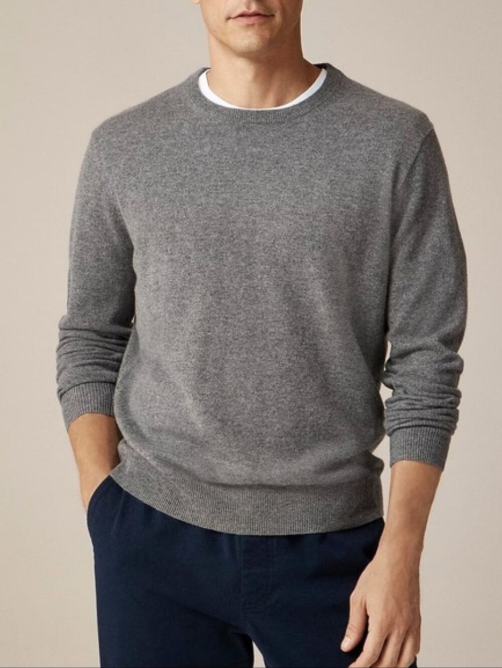 J. Crew Men's 100% Cashmere Everyday Crewneck Sweater Gray XL H0953